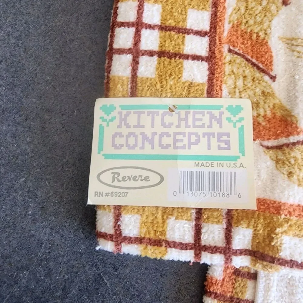 Vintage Retro 70s 80s Kitchen Towels Fringe Set 2 Country Harvest Gold New